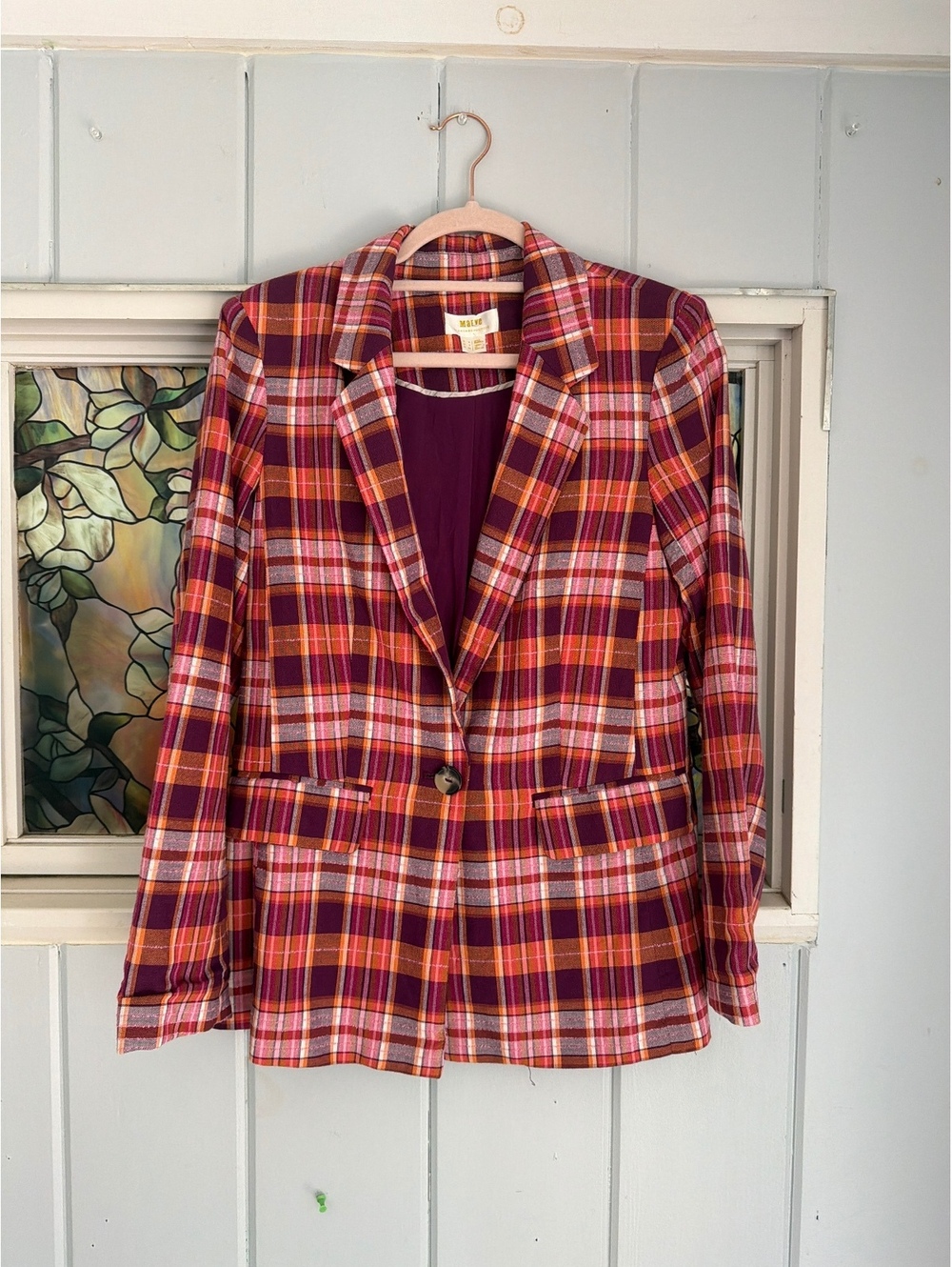 Maeve Anthropologie Plaid Blazer in Purple and Orange Size 2